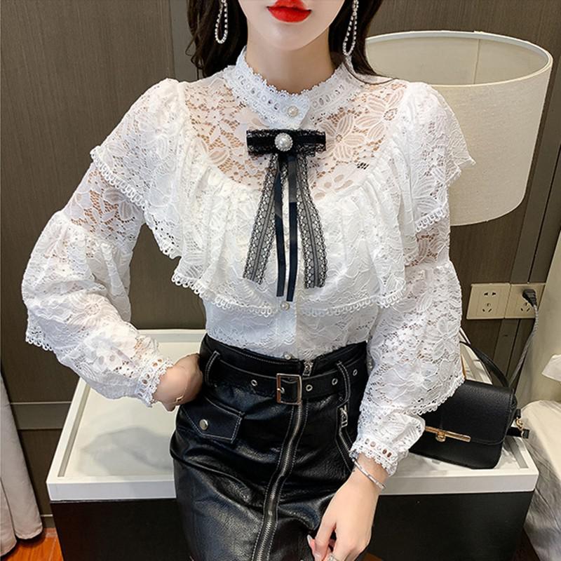Clacive Elegant Blouse Women's Clothing Spring Autum Shirt Lace Ruffle Office Lady Smock Vintage Chic Woman Social Blouses Evening Party