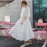 Clacive   New Hollow Out Lace Dress Summer Elegant Beach Dress Female With Spaghetti Strap Vest+Summer Dresses Two Piece Set