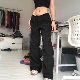 Clacive  Grunge Streetwear Cargo Pants Woman Low Waist Baggy Mom Jeans Vintage 90S Hippie Wide Leg Denim Trousers Korean Outfits