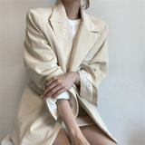 Clacive Korea Corduroy Blazers Women Winter New Lapel Quilted Warm Suit Jacket Autumn Loose Straight Beige Coats Female