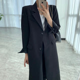 Clacive Autumn Winter Long Blazer Women Full Sleeve Single Breasted Notched Collar Korean Fashion Outerwear Suit Coat Female Jacket