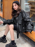 Clacive  Spring Short Oversized Brown Soft Light Faux Leather Jacket Women Long Sleeve Black Loose Autumn Korean Fashion