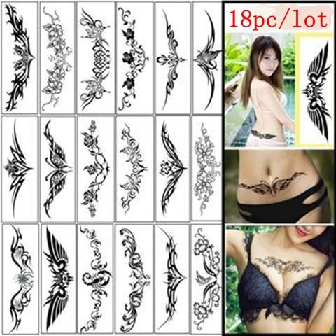 Clacive 18Pc/Lot Temporary Tattoo For Women Sexy Waist And Abdomen Concealer Body Art Temptation Long Totem Waterproof Tattoo Stickers