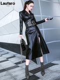 Clacive  Spring Black Maxi Leather Dress Women Long Sleeve Zipper Corset Long Tight Dress Faux Leather Dresses For Women