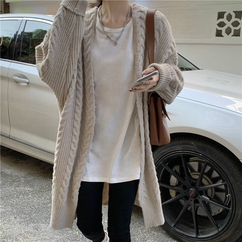 Clacive  Long Cardigan Women Long-Sleeved Loose Knitted Sweater Cardigans Knitted Tops Outwear Pull Femme