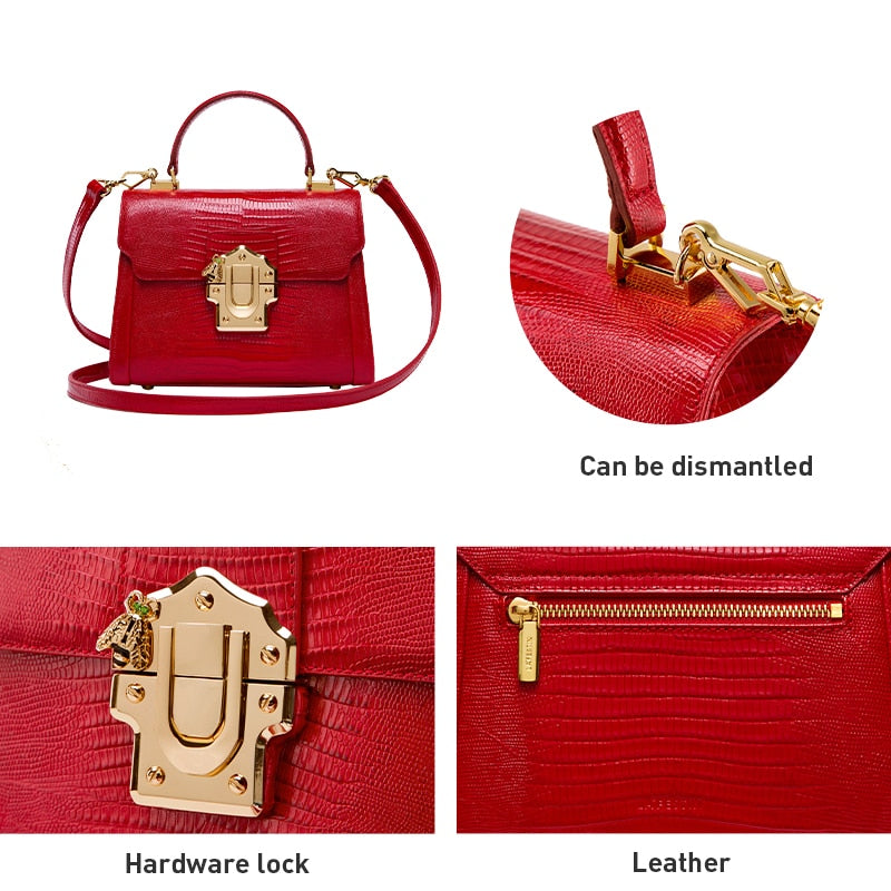 Clacive Original  New Retro Luxury Women's Handbag Fashion Serpentine Bee Lock Design Crossbody Shoulder Bag Split Leather