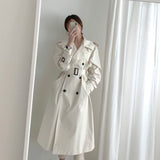 Clacive Elegant Turn-Down Collar Loose Trench Coats Women Double Breasted Full Sleeve White Belted Windbreaker  Autumn Winter TR69