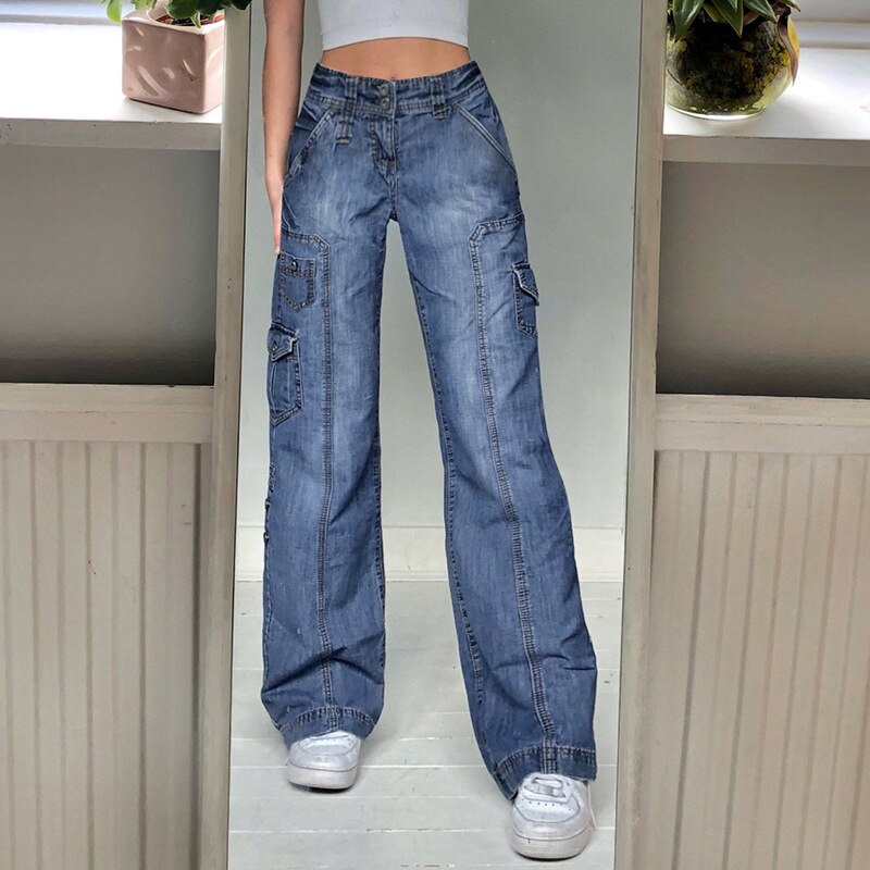 Clacive  Y2K Women's Pants  Autumn Solid Oversize Trousers Pants Vintage Casual Wide Leg Jeans Pockets Sweatpants Grunge