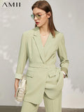 Clacive   Spring New Offical Lady Solid Lapel Full Sleeve Belt Women's Coat Causal Women's Suit Pants 12140246