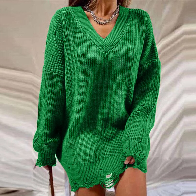 Clacive  Women Knitted Long Sleeve Pullover O Neck  Green Sweater Dress Autumn Winter Y2K Oversized Mini Elegant Dresses