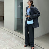 Clacive Office Lady Blazer Sets Loose Two Piece Set Women  Style High Waist Wide Leg Trousers Pants Suits Casual Suit Coat 2 Piece