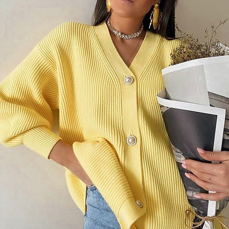 Clacive  Solid Casual Knitted Cardigan Sweater  Spring New High Street Outwear Pullover Female Coat Oversize Sweaters Jumper