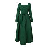 Fall outfits back to school  Dresses Women Spring Autumn Vintage Pastoral Style Green Cotton And Linen Long Dress Medieval Retro Elegant Slim Bandage Dresses