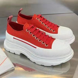 Clacive High Top Canvas Shoes Women Round Toe Lace Up Sneakers Flat Thick Sole Cozy Low Outdoor Running Shoes Men Unisex Size 35-44