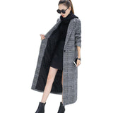 Clacive Fashion Women Wool Coat Plaid Classics Female Loose Long Single Breasted Coats  Spring Autumn Jackets Trench Outerwear WJ54