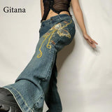 Clacive  Y2K Print Pant Jeans Women  Low Waisted Baggy Jeans Streetwear Denim Jeans Vintage Clothes Cargo Fashion Pants