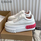 Clacive Flat Thick Bottom Sneakers Women Round Toe Lace Up Casual Shoes Comfort Platform Walking Shoes Spring Autumn All-Match Female
