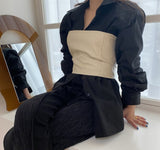 Clacive-2 Pieces Women Oversized Shirts & Vest Leather Corset Autumn Long Sleeve Loose Female Blouses Tops