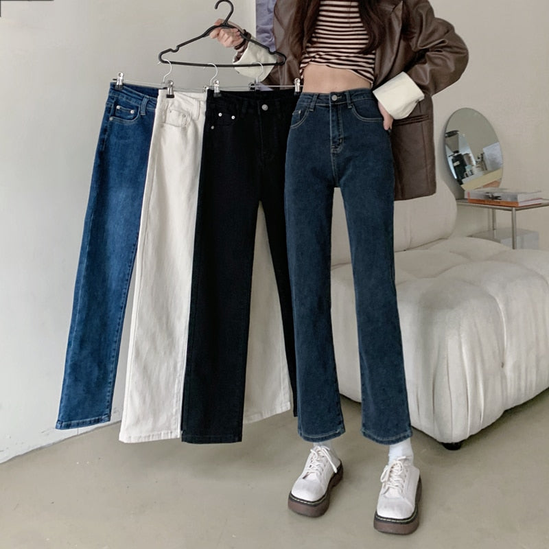 Clacive New Style Stretch Straight Black Jeans Women Korean Loose Cigarette Trousers High Waist Denim Pants Female