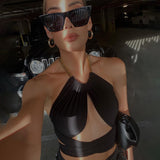 Clacive  Fashion Bandage Sexy Chain Halter Crop Tops for Women Hollow Sleeveless Top Cropped Club Party Outfits Summer 2021