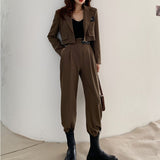 Clacive High Street Fashion Cargo Pants Sets Women Autumn Winter Buckle Blazers Two Piece Suits Casual Trousers Female