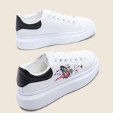 Clacive New Women Shoes Colorful Butterfly Pattern Decoration Casual Sneakers Thick-Soled Height-Enhancing White Shoes Lace-Up Non-Slip