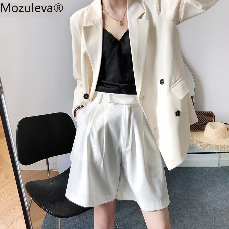Clacive  Spring Summer Half Straight Pants For Women High Waist Pockets Loose Female Suits Shorts Casual Ladies Wide Leg Shorts