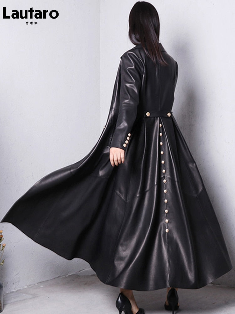 Clacive  Autumn Long Skirted Red Black Faux Leather Trench Coat For Women Double Breasted Elegant Luxury Fashion 4Xl 5Xl 6Xl 7Xl