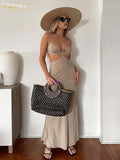 Clacive Sexy Brown Party Dresses Woman Summer Bodycon Strap Hollow Out Midi Dress Ladies Elegant Slim Backless Female Dress