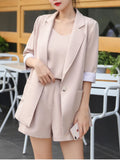 Clacive Casual Elegant 3 Pieces Blazer Set Women Buttons Jacket+Sleeveless Camisole+High Waist Shorts Suits Female Fashion Outfits