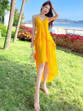 Clacive Sexy Backless Dress Women Summer Beach Vacation Pleated Spaghetti Strap Dresses Party Fashion V-Neck Social  New