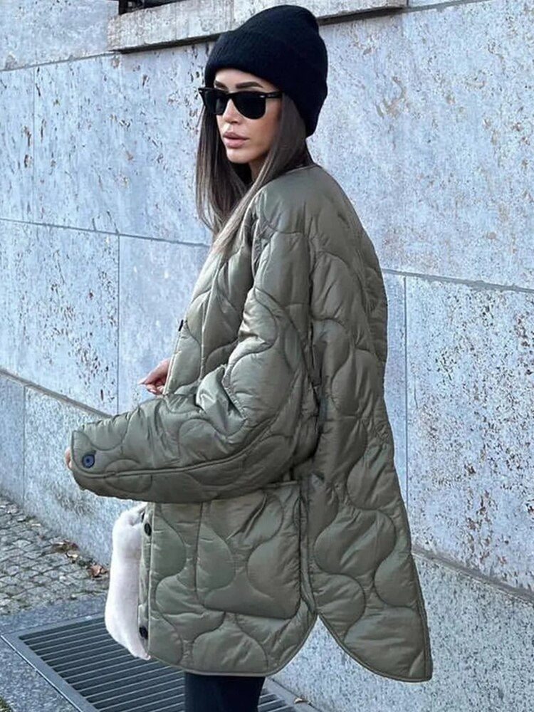 Fall outfits Women's Winter Quilted Coats 2023 Women O-neck Single Breasted Long Parkas Streetwear Vintage Famale Loose Cotton Padded Jackets