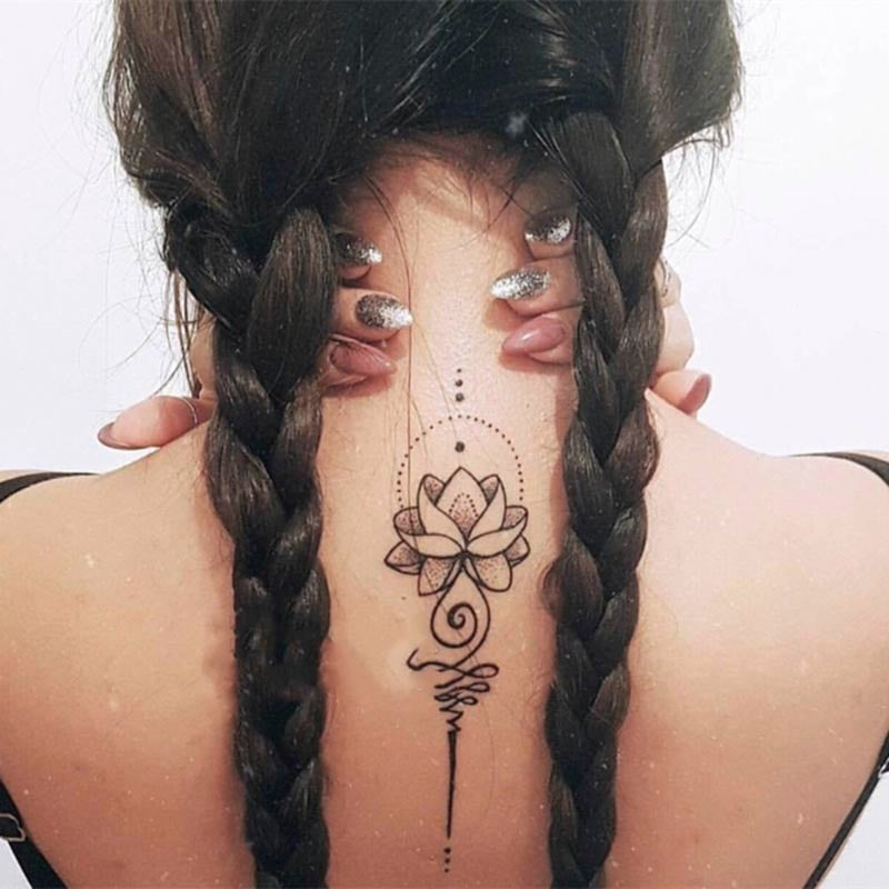 Clacive Waterproof Temporary Tattoo Sticker Lotus Pattern Design Body Art Fake Tattoo Flash Tattoo Back Female