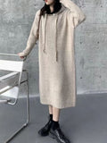 Fall outfits Back to school Dresses for Women 2023 New Fall Winter Knit Dress Korean Fashion Elegant Long Sleeve Sweater LOOSE Mid-Calf Robe Hooded Pullover