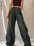 Clacive  Streetwear Cargo Pants Grunge Baggy Jeans Woman Low Waist Casual Loose Wide Leg Pant Vintage 90S Denim Trousers
