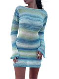Fall outfits Elegants Dress For Women O-Neck Autumn Knitted Dress Collision sweater long sleeve round neck striped dress