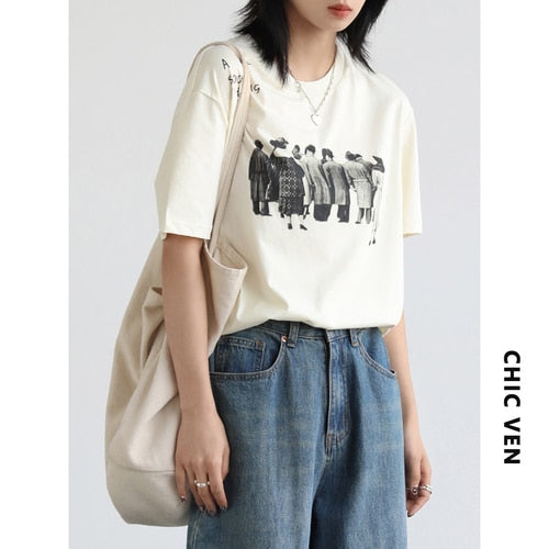 Clacive  Short Sleeve Print Clothing Women's T-Shirt O-Neck Tees Casual Loose Ladies Graphic Tshirt Female Tops Summer