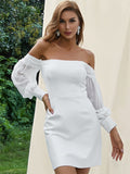 Clacive Off Shoulder Evening White Mesh Mini Bandage Dress New Autumn Women Long Sleeve Celebrity Wedding Club Party Dress Vestido