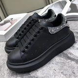 Clacive Flat Thick Sole Small White Shoes Women Real Leather Rhinestone Decor Lace Up Mixed Color Casual Shoes Spring Sneakers Unisex