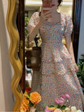 Fall outfits back to school Short Sleeve Elegant Floral Dress Woman Beach Party One Piece Dress Korean Casual Slim Vintage Midi Dress  Summer Design