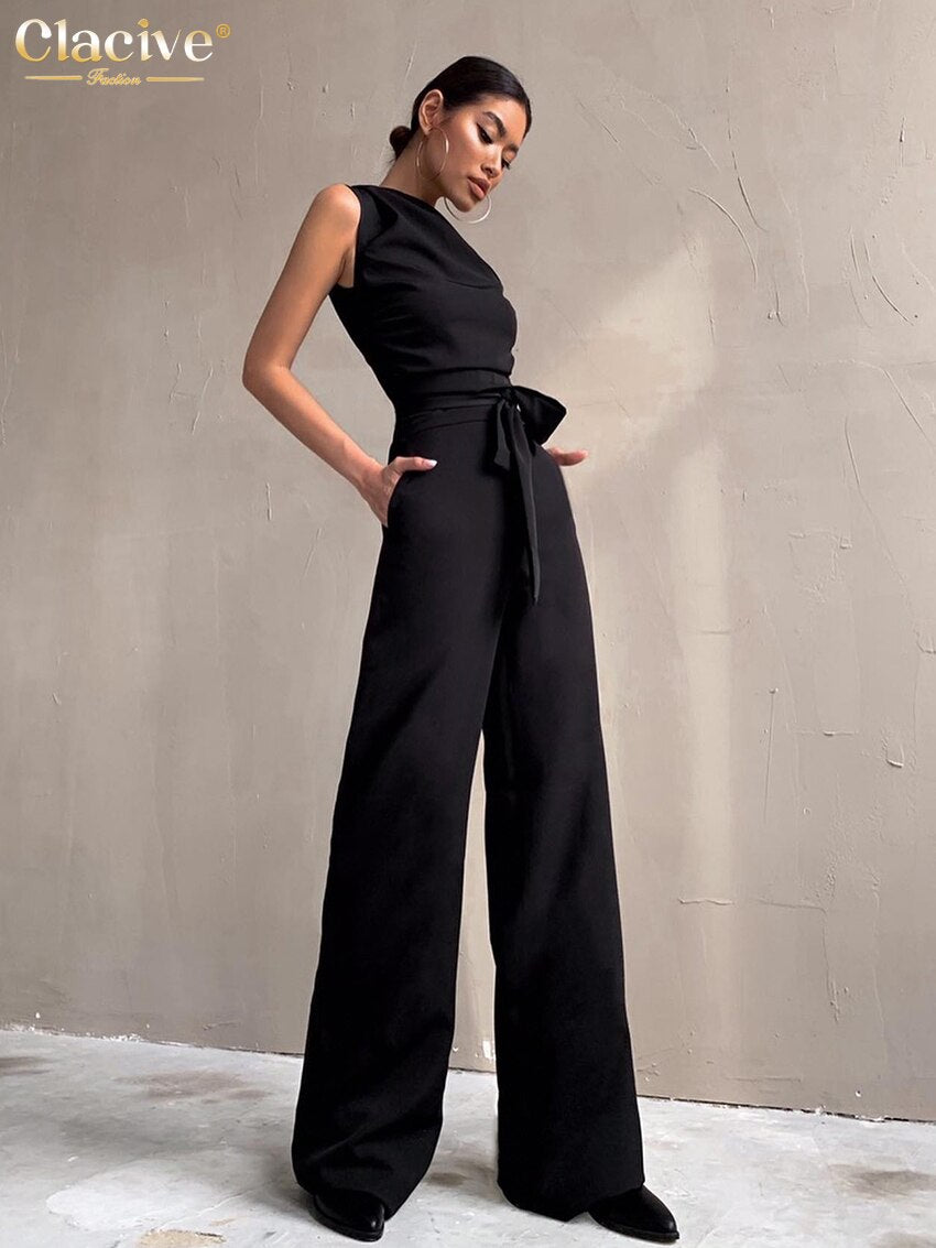Clacive Bodycon Black Trouser Suits Female Summer Fashion High Waist Pants Set Elegant Sleeveless Crop Top Two Piece Set Women