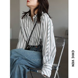 Clacive  Women's Shirt Loose Casual Vertical Stripe Blouses Long Sleeve Shirts Women Cloth Tops Office Lady Spring Autumn