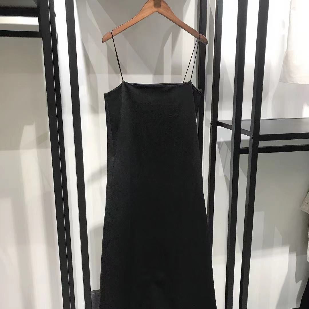Clacive  Summer Women's Black Spaghetti Strap Sling Midi Dress Sexy Sleeveless Ladies Wrap Long Robe
