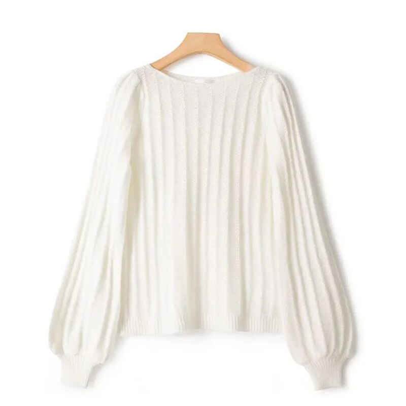 Clacive Kid Mohair Jumper Woman Autumn Winter Long Puffed Sleeves O-Neck Fancy Knit Sweater Femme Vintage Casual Chic Sweaters Pullover