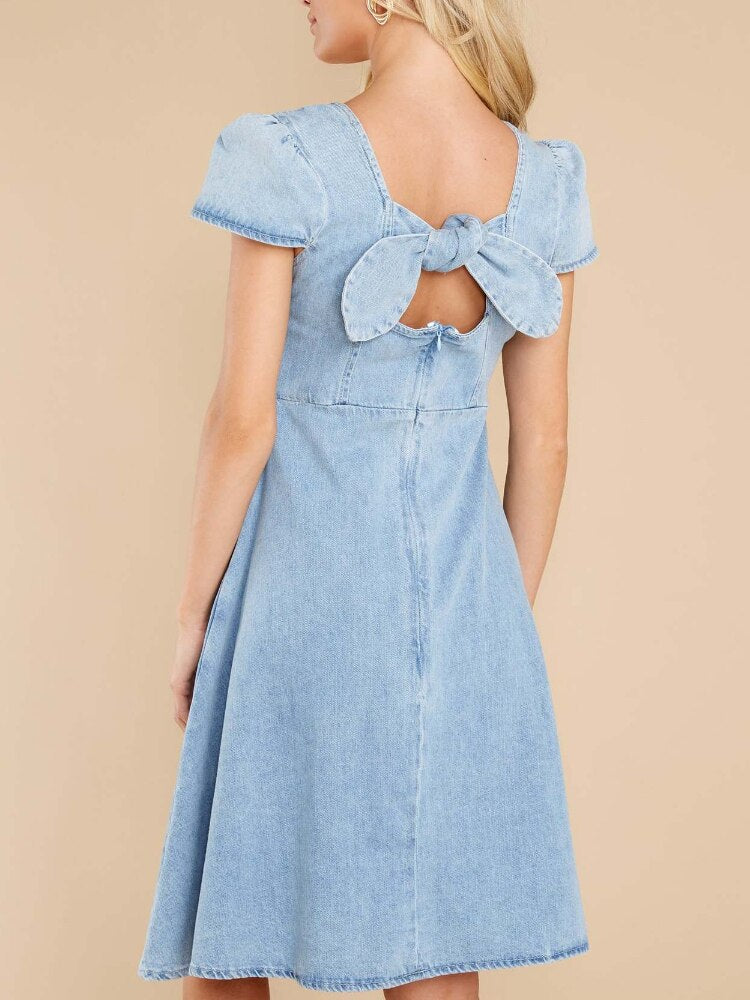 Fall outfits Back to school Summer Dress Women 2023 New Denim Elegant Vintage Female Fashion Korean Casual Blue Jeans Clothes Streetwear Sexy A-LINE Bow Xl