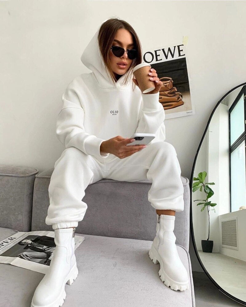 Fall outfits 2023 Autumn Winter Two Piece Sets Women Tracksuit Oversized Suit Trouser Suits Female Sweatshirt Solid Sports Hoodie Sportswear