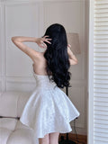 Clacive French Jacquard Tube Top Waist Slim Princess Dress Sexy Banquet Dress Short Strapless White Dresses Female