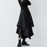 Clacive Gothic Irregular Skirts Women Harajuku Vintage Punk High Waist Cargo Midi Skirt Japanese Black Pleated Casual A Line Skirt
