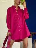 Clacive Casual Loose Pink Women'S Shirt  Elegant Long Sleeve Office Fashion Blouses Simple Blue Lapel Shirts Tops Female