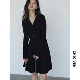 Clacive  Korean Fashion Women Knitted Dress Long Sleeve Vintage Sweet Cool V-Neck Waist Lady Dresses Solid Spring Autumn